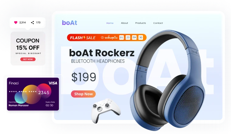 The key highlights of the e-commerce feature for building an website online store include a payment gateway , shipping management, and promotional capabilities on website creation are available on the website builder, MakeWebEasy Version 4.